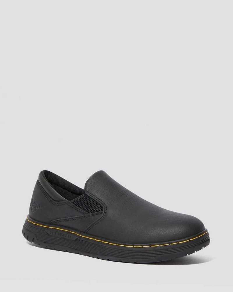 Black Dr. Martens Brockley Slip Resistant Leather Work Shoes | UQZPT0359