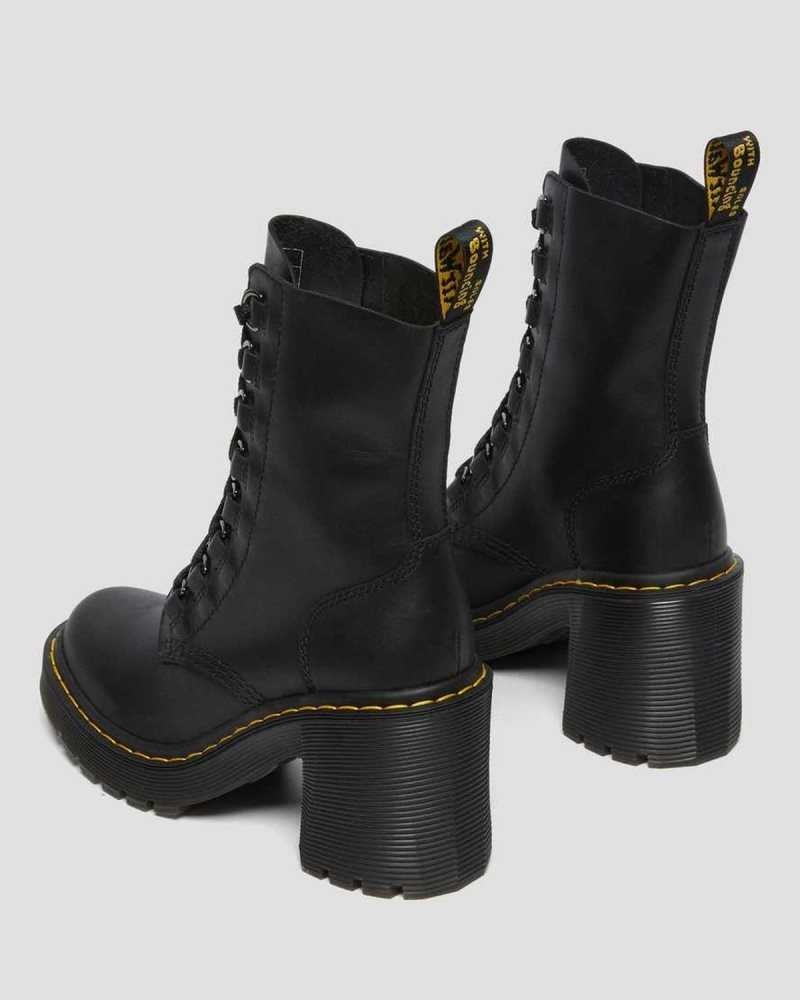 Black Dr. Martens Chesney Leather Flared Heel Lace Up Boots | KUHYW6280