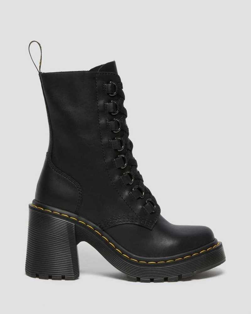 Black Dr. Martens Chesney Leather Flared Heel Lace Up Boots | KUHYW6280