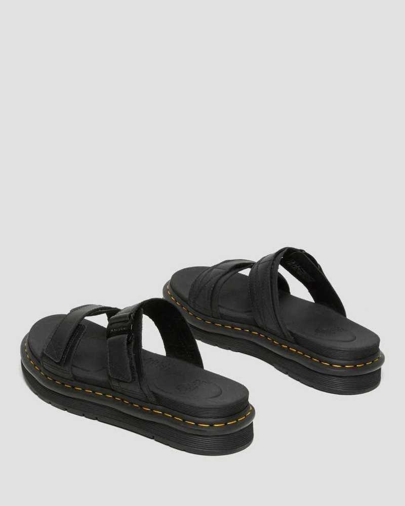 Black Dr. Martens Chilton Leather Slide Sandals | AOJIX7608