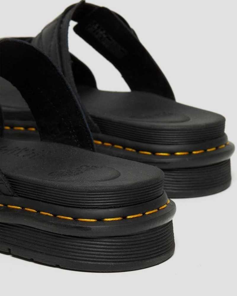 Black Dr. Martens Chilton Leather Slide Sandals | AOJIX7608