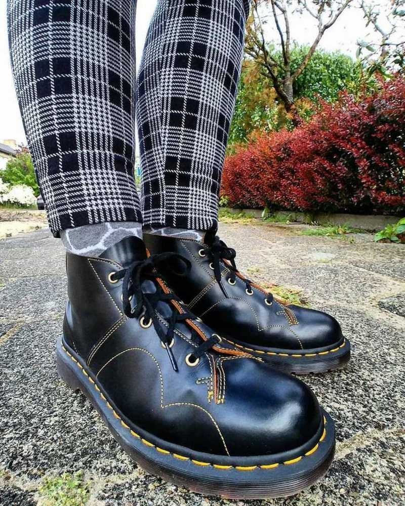 Black Dr. Martens Church Smooth Leather Monkey Boots | LEFPT1287