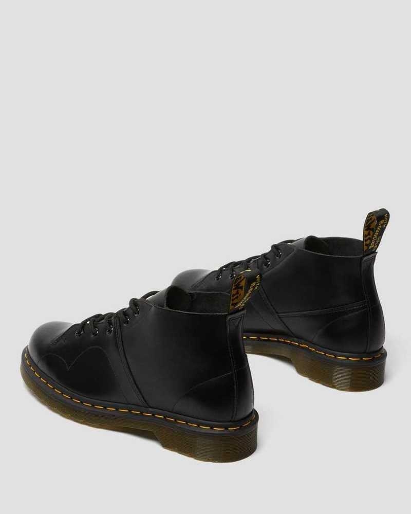 Black Dr. Martens Church Smooth Leather Monkey Boots | LEFPT1287