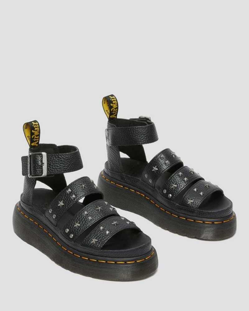 Black Dr. Martens Clarissa Milled Nappa Platform Strap Sandals | UGDWY0629