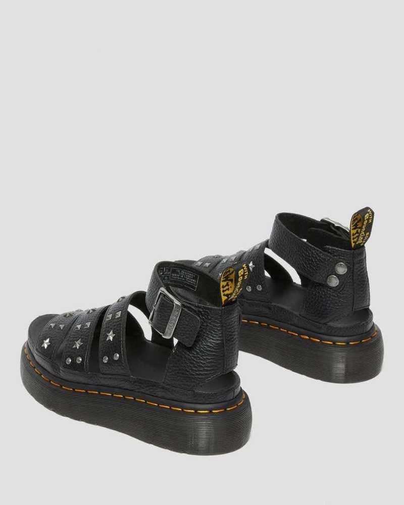 Black Dr. Martens Clarissa Milled Nappa Platform Strap Sandals | UGDWY0629