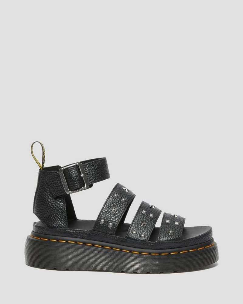 Black Dr. Martens Clarissa Milled Nappa Platform Strap Sandals | UGDWY0629