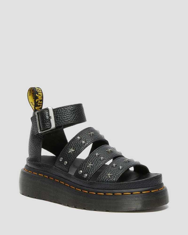 Black Dr. Martens Clarissa Milled Nappa Platform Strap Sandals | UGDWY0629