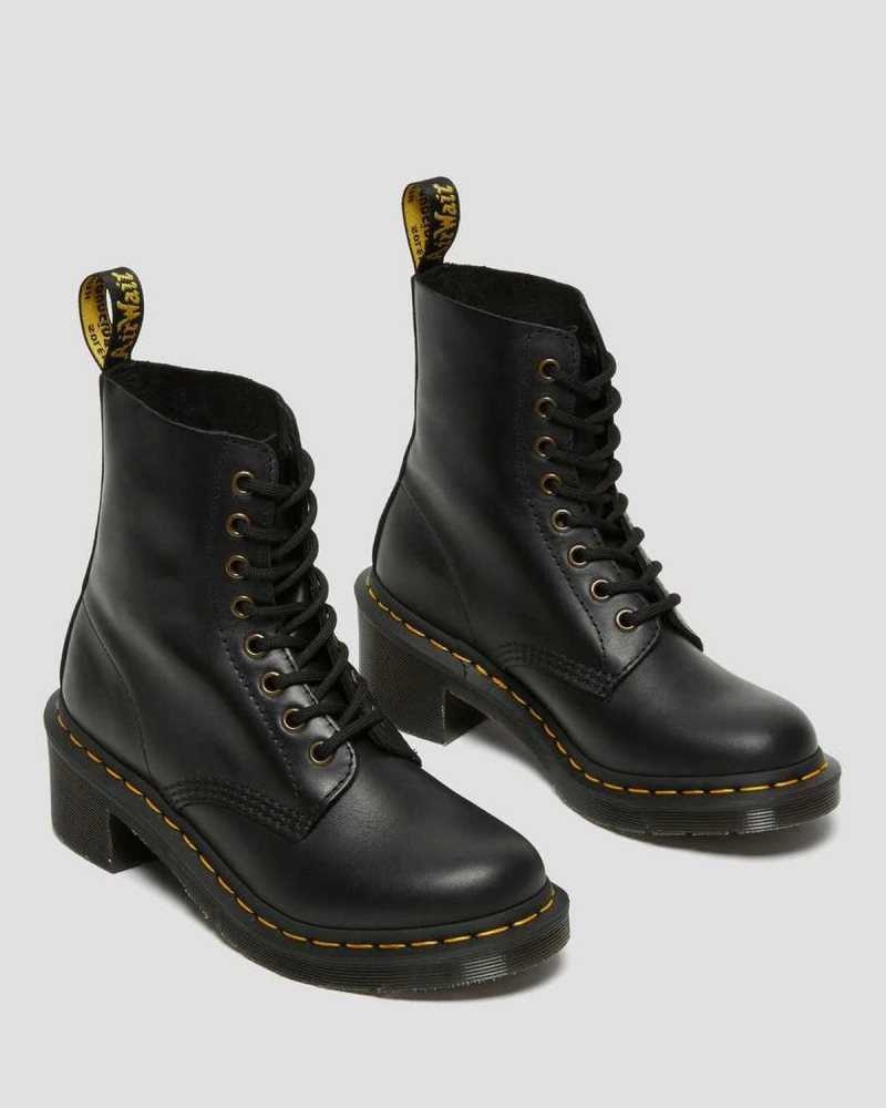 Black Dr. Martens Clemency Leather Heeled Lace Up Boots | CYQNR8160