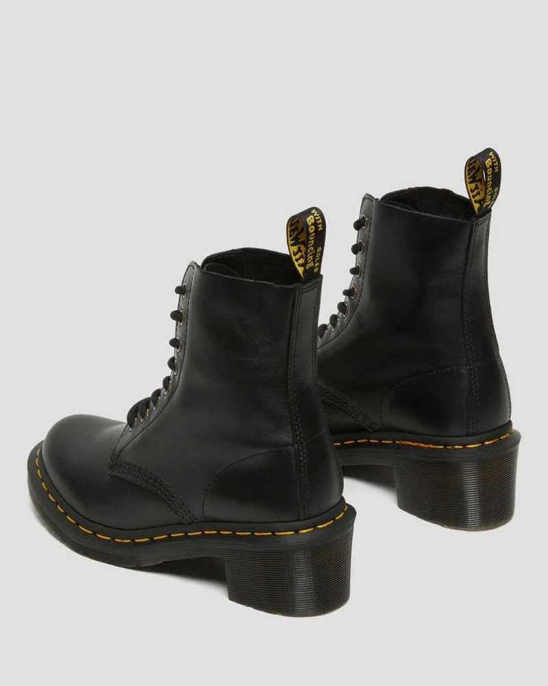 Black Dr. Martens Clemency Leather Heeled Lace Up Boots | CYQNR8160