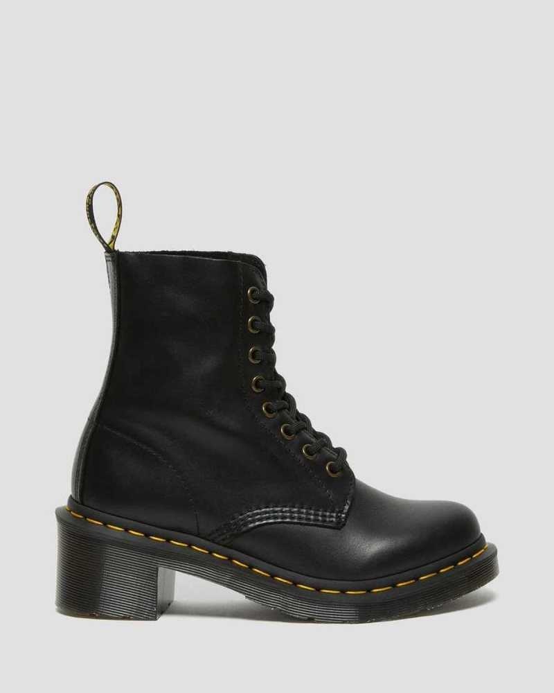 Black Dr. Martens Clemency Leather Heeled Lace Up Boots | CYQNR8160