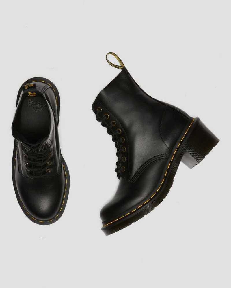 Black Dr. Martens Clemency Leather Heeled Lace Up Boots | CYQNR8160