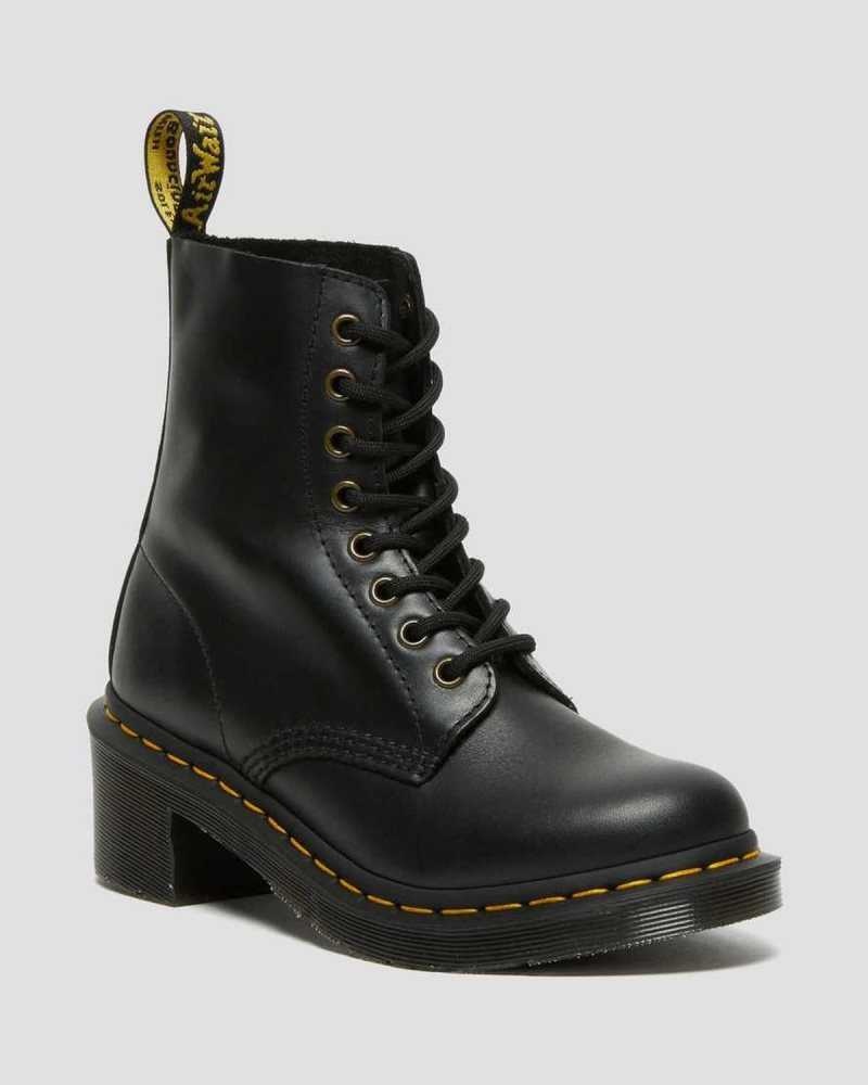 Black Dr. Martens Clemency Leather Heeled Lace Up Boots | CYQNR8160