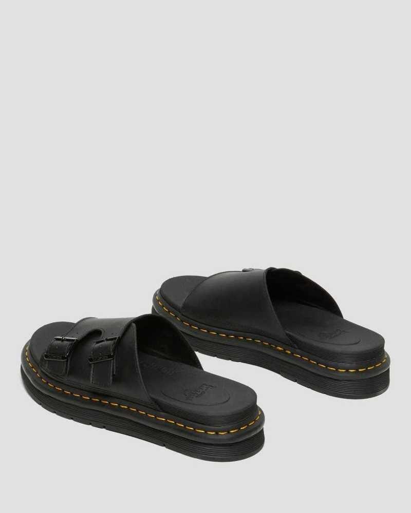 Black Dr. Martens Dax Leather Slide Sandals | TPAVL9617