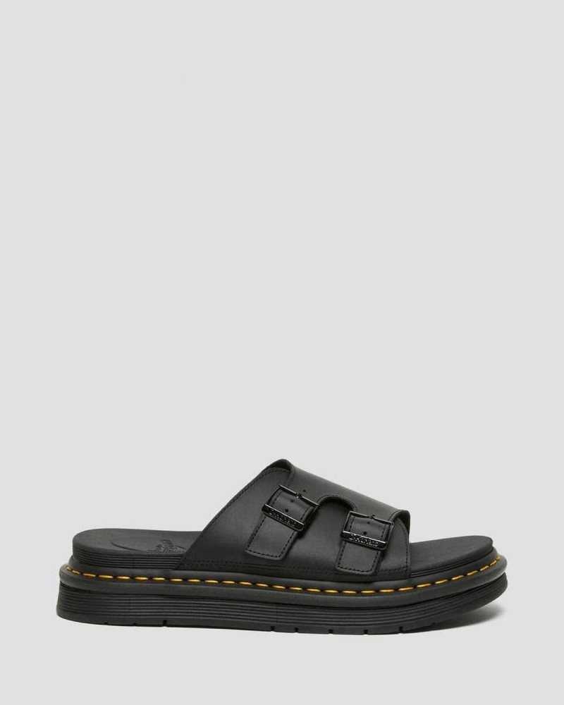 Black Dr. Martens Dax Leather Slide Sandals | TPAVL9617