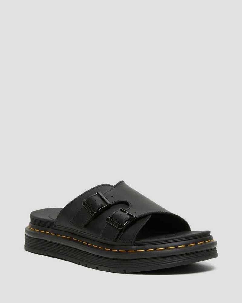 Black Dr. Martens Dax Leather Slide Sandals | IJLTS0945