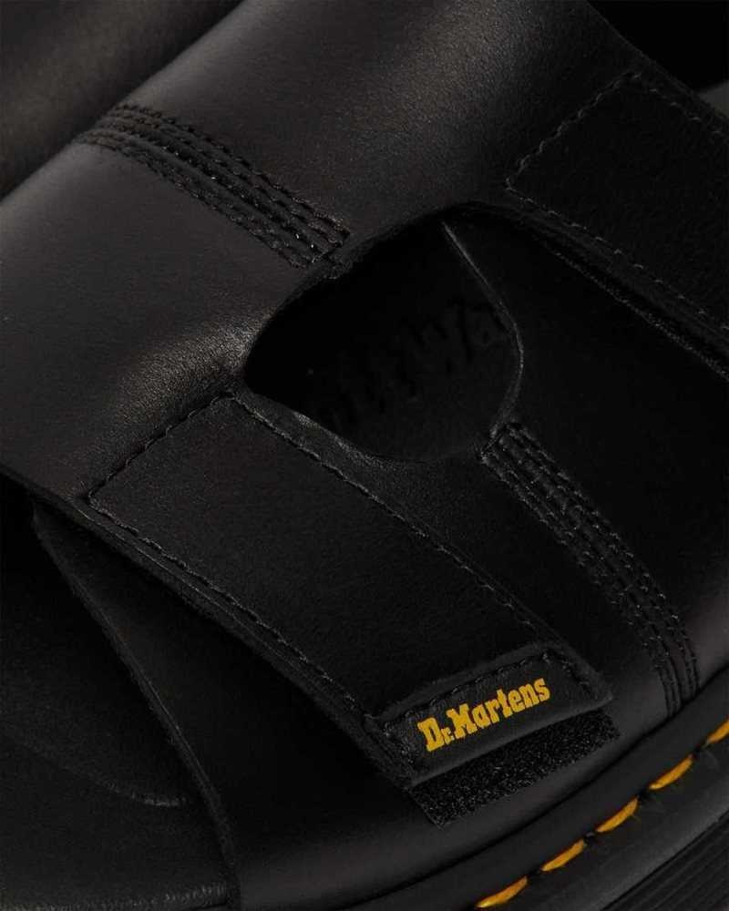 Black Dr. Martens Daxton Leather Slide Sandals | XZRCG1674