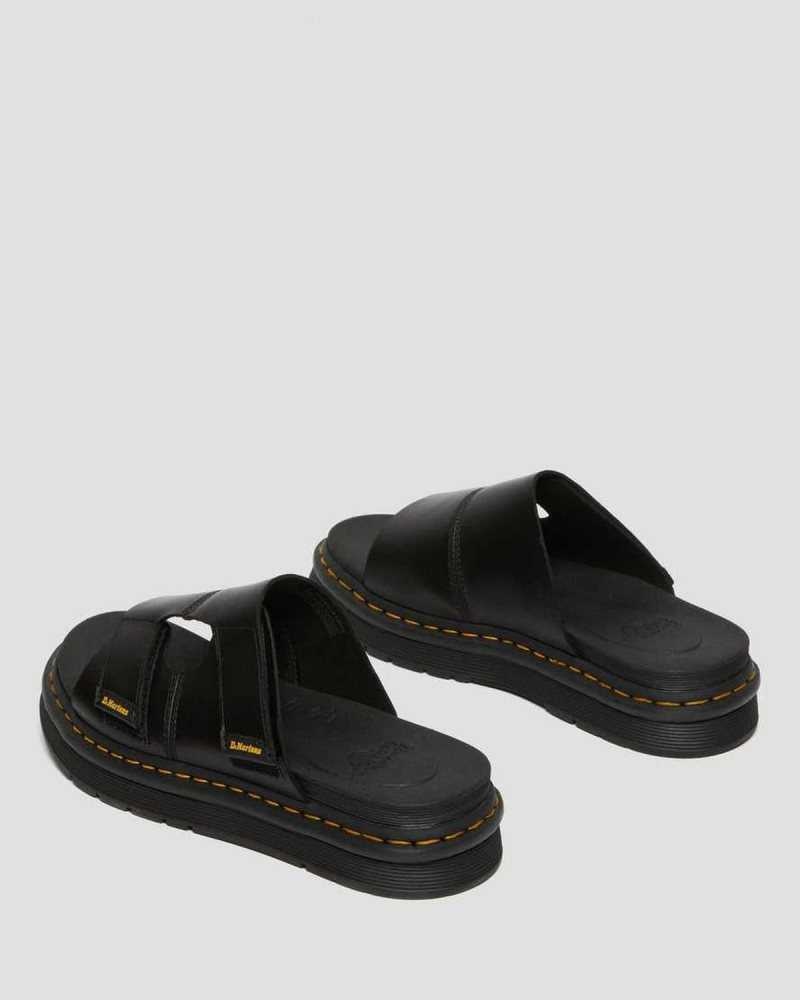 Black Dr. Martens Daxton Leather Slide Sandals | XZRCG1674