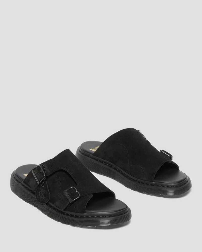 Black Dr. Martens Dayne Suede Slide Sandals | ZOIHP0927