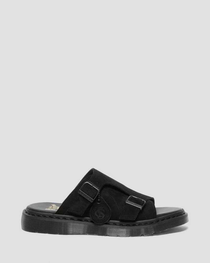 Black Dr. Martens Dayne Suede Slide Sandals | ZOIHP0927