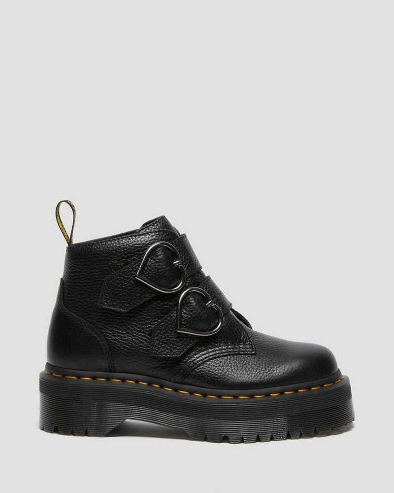 Black Dr. Martens Devon Heart Leather Platform Boots | OWNXZ2593