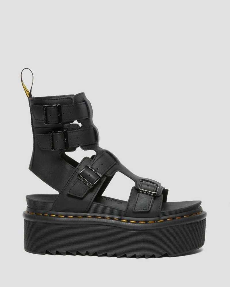 Black Dr. Martens Giavanna Leather Platform Gladiator Sandals | HXYFE4061