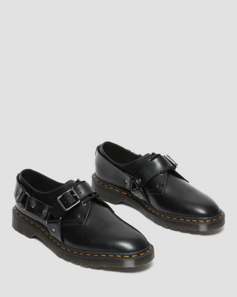 Black Dr. Martens Henree Polished Smooth Leather Buckle Shoes | OGNDQ6458