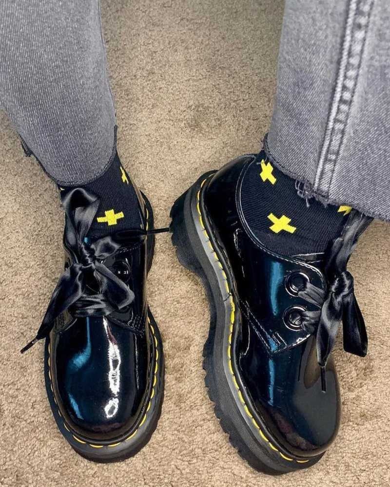 Black Dr. Martens Holly Leather Platform Shoes | VSICY7823