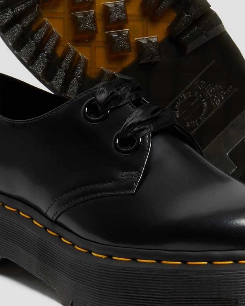 Black Dr. Martens Holly Leather Platform Shoes | VSICY7823