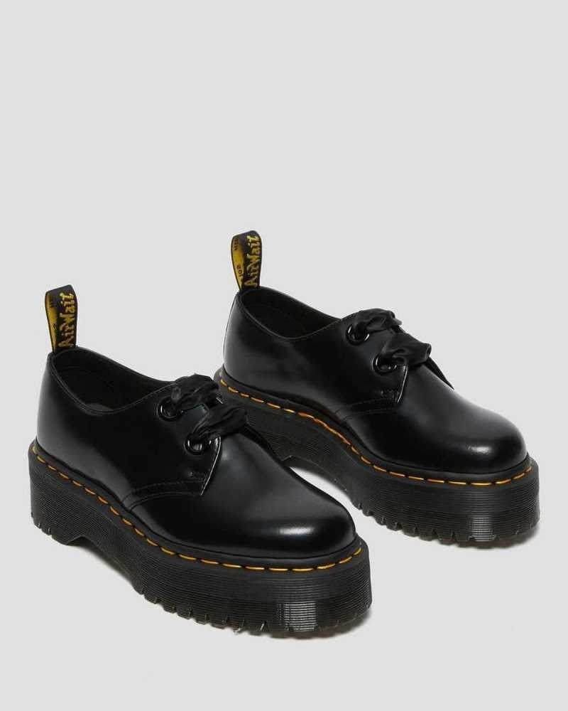 Black Dr. Martens Holly Leather Platform Shoes | VSICY7823