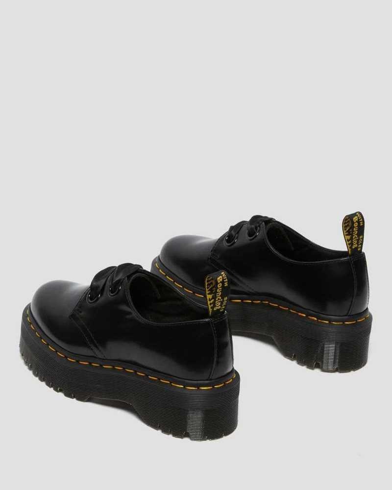 Black Dr. Martens Holly Leather Platform Shoes | VSICY7823