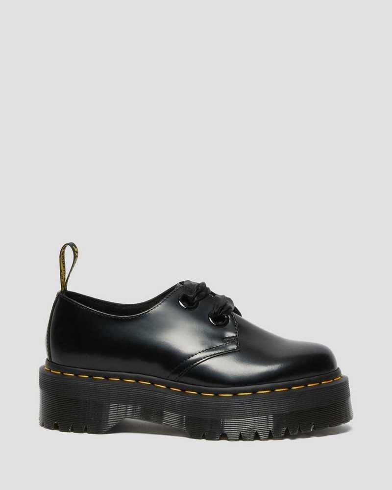 Black Dr. Martens Holly Leather Platform Shoes | VSICY7823