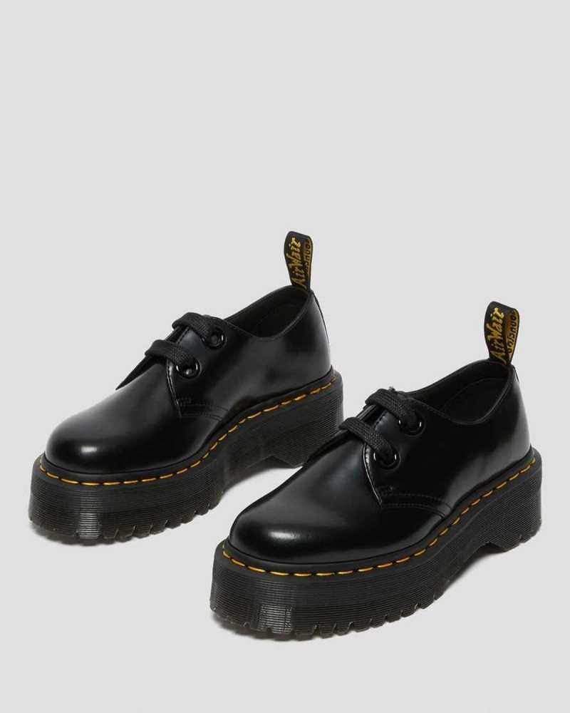 Black Dr. Martens Holly Leather Platform Shoes | VSICY7823