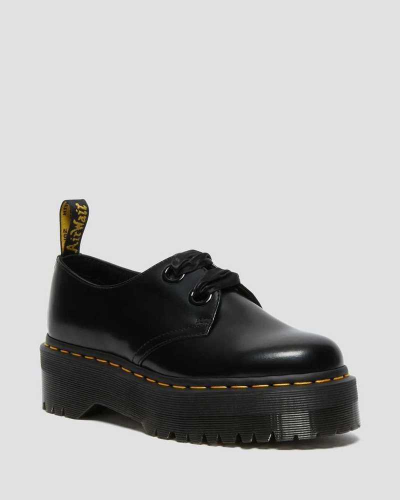 Black Dr. Martens Holly Leather Platform Shoes | VSICY7823