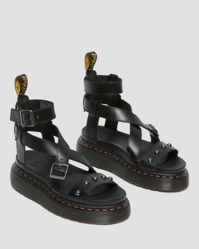 Black Dr. Martens Imojeen Brando Leather Stud Platform Sandals | DPXMW4316