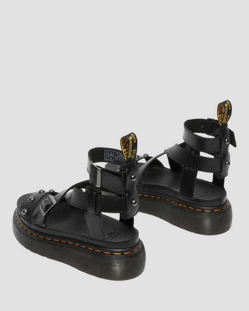 Black Dr. Martens Imojeen Brando Leather Stud Platform Sandals | DPXMW4316