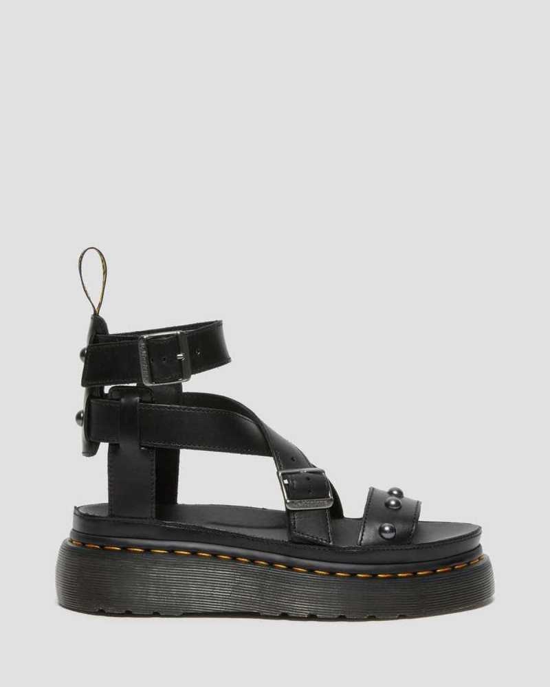 Black Dr. Martens Imojeen Brando Leather Stud Platform Sandals | DPXMW4316