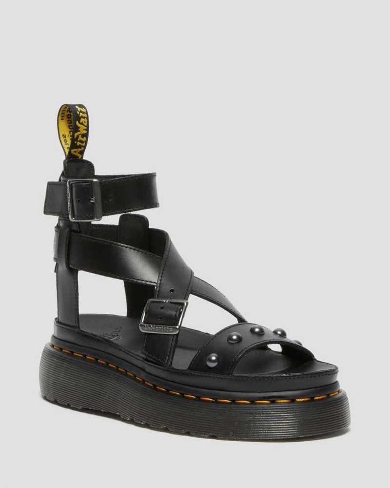 Black Dr. Martens Imojeen Brando Leather Stud Platform Sandals | DPXMW4316