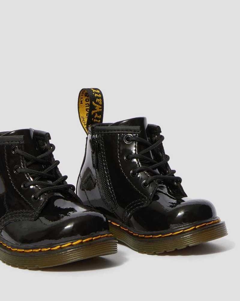 Black Dr. Martens Infant 1460 Patent Leather Lace Up Boots | QUIGW6250