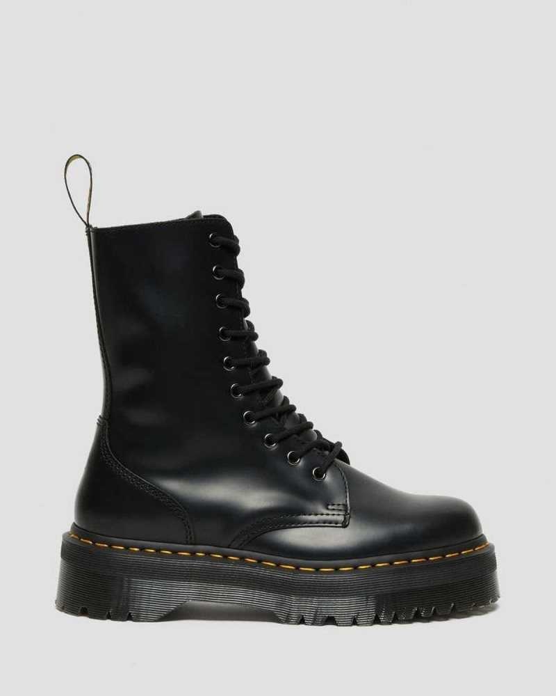 Black Dr. Martens Jadon Hi Smooth Leather Platform Boots | ZOXSD1380