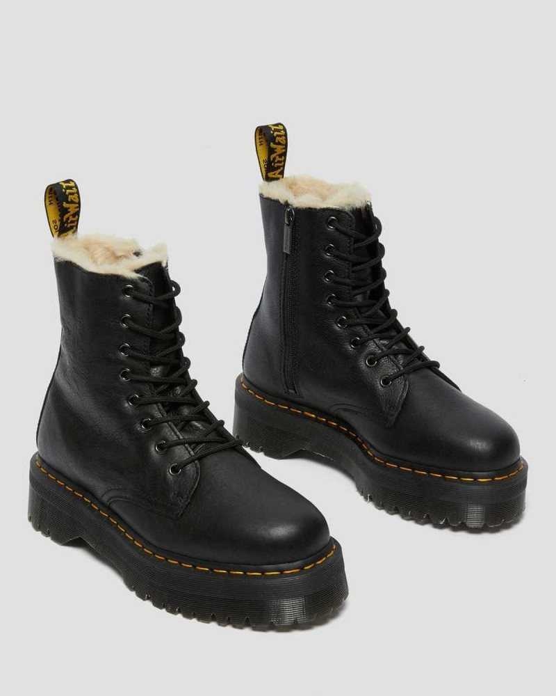 Black Dr. Martens Jadon Leather Faux Fur Lined Platform | XLKAC8461