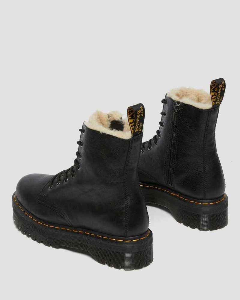 Black Dr. Martens Jadon Leather Faux Fur Lined Platform | XLKAC8461