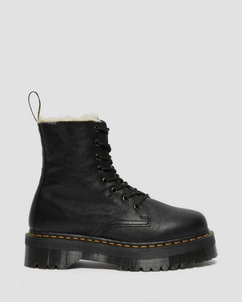 Black Dr. Martens Jadon Leather Faux Fur Lined Platform | XLKAC8461