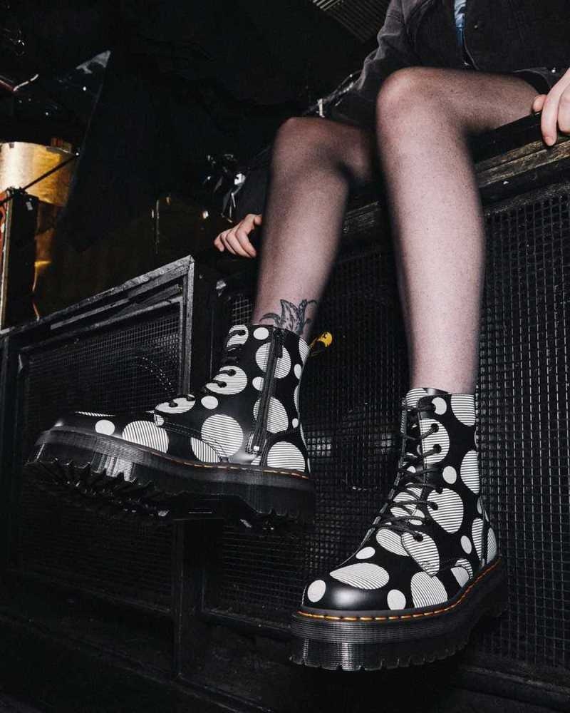 Black Dr. Martens Jadon Polka Dot Smooth Leather Platform Boots | TWHAC7809