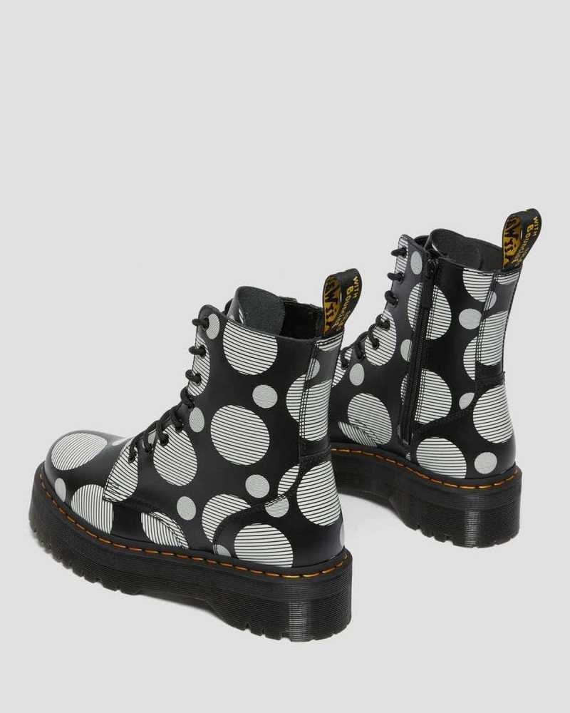 Black Dr. Martens Jadon Polka Dot Smooth Leather Platform Boots | TWHAC7809