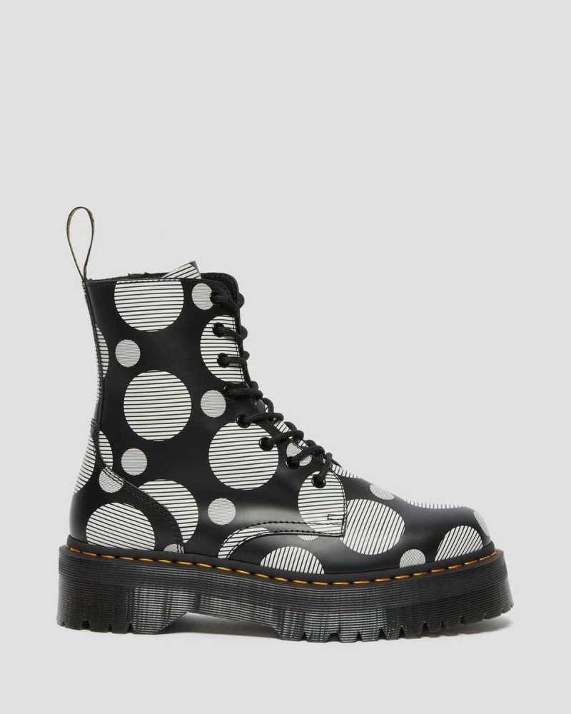 Black Dr. Martens Jadon Polka Dot Smooth Leather Platform Boots | TWHAC7809