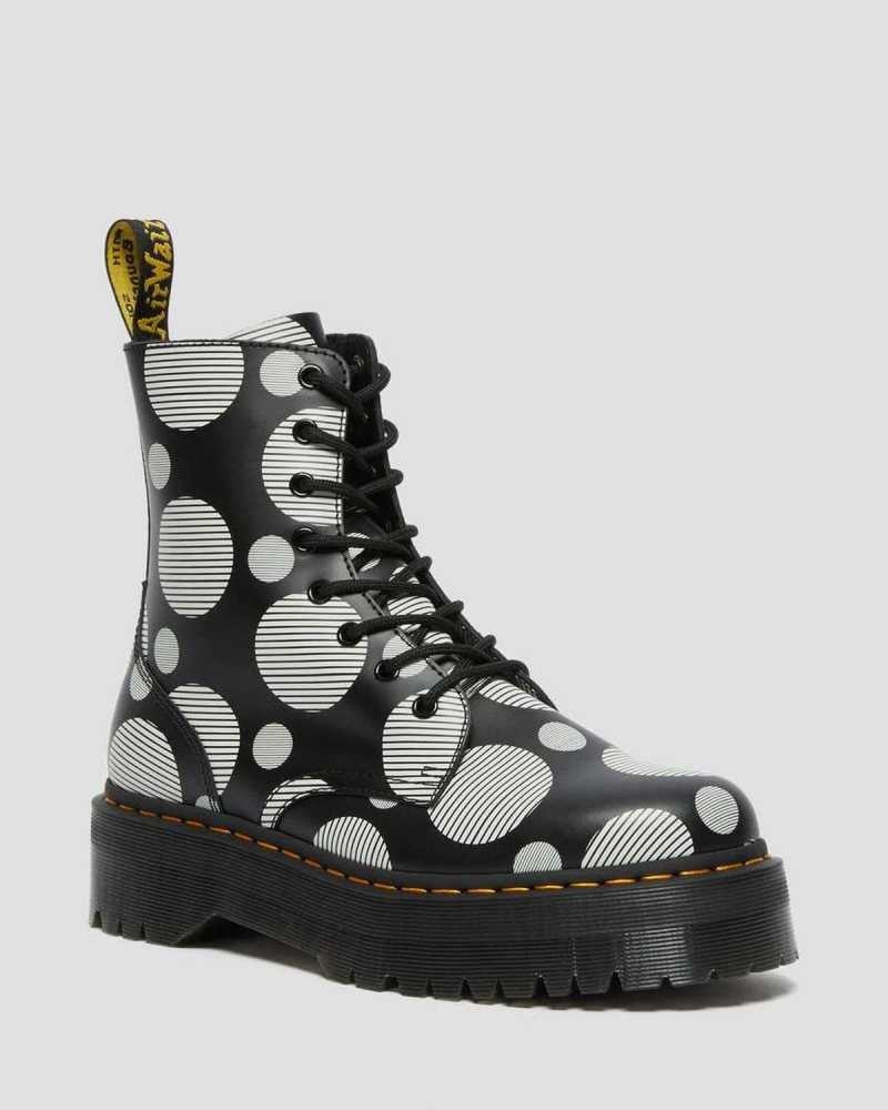 Black Dr. Martens Jadon Polka Dot Smooth Leather Platform Boots | TWHAC7809