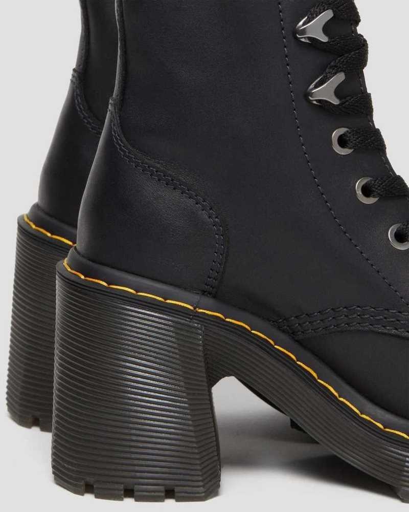 Black Dr. Martens Jesy Sendal Leather Lace Up Flared Heel Boots | FLXKC3658