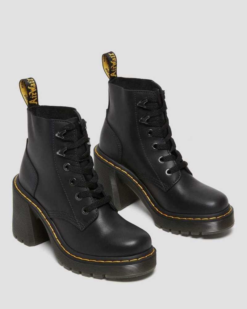 Black Dr. Martens Jesy Sendal Leather Lace Up Flared Heel Boots | FLXKC3658