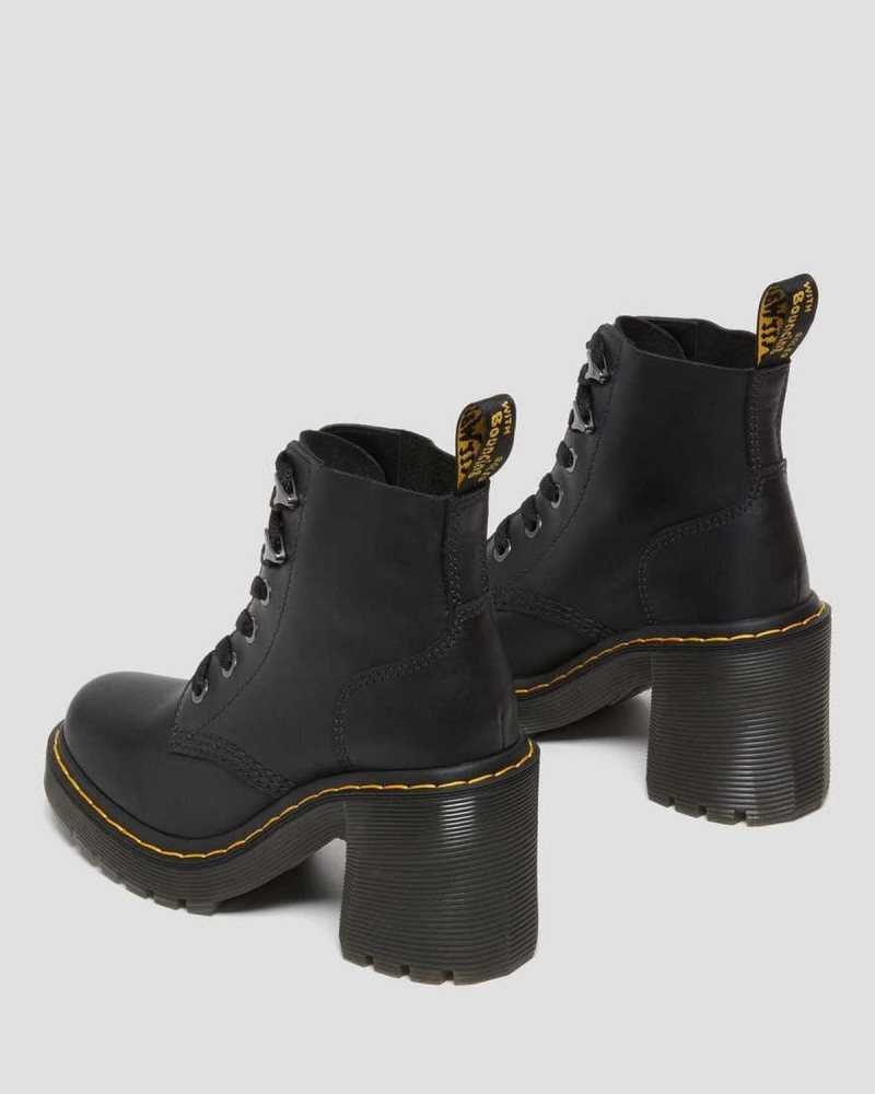 Black Dr. Martens Jesy Sendal Leather Lace Up Flared Heel Boots | FLXKC3658