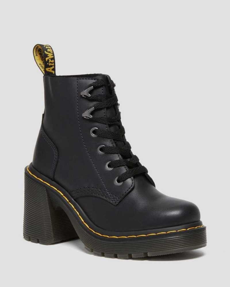 Black Dr. Martens Jesy Sendal Leather Lace Up Flared Heel Boots | HXUQV6795